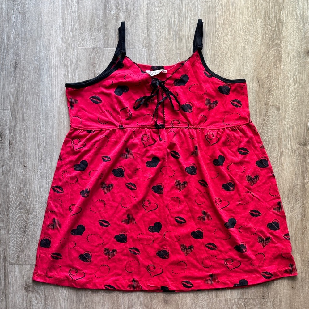La Vie En Rose Red Dress with Black Heart and Lip Print